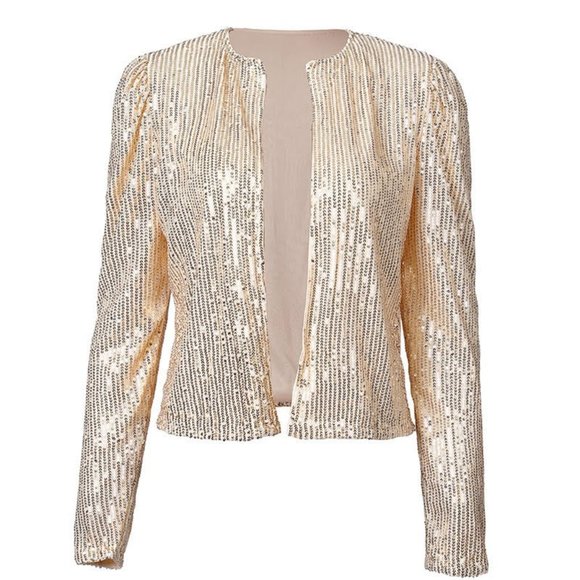 Chic Me Jackets & Blazers - Women's Sequins Long Sleeves Open Front Jacket Size Large